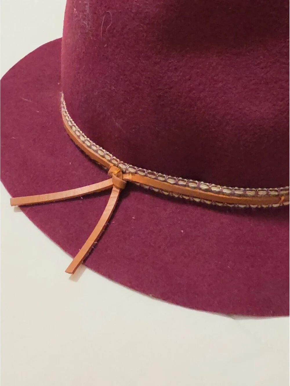 Anna and Ava 100% wool felt fedora Burgundy Hat With Leather Band